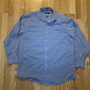 Tommy Hilfiger Man Size Large Blue Polka Dot Button Up Long Sleeve Dress Shirt
